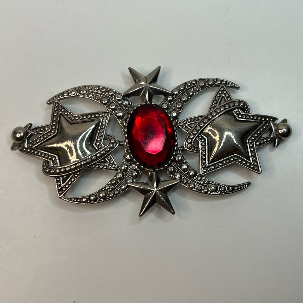 Vintage Large Red Rhinestone Stars Stripes 4.5 Inches Vintage 80s Sweater Brooch